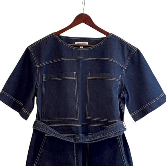 Shona Joy Womens Sz 12 Rita Patch Pocket Mini Dress in Deep Indigo Dark Wash NEW - Picture 5 of 10